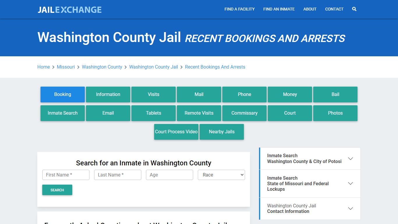 Washington County Jail MO Recent Arrests and Bookings