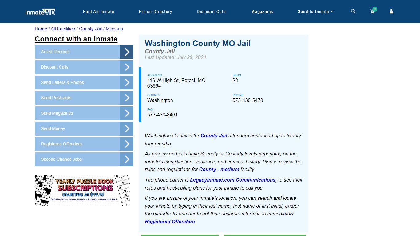 Washington County MO Jail - Inmate Locator